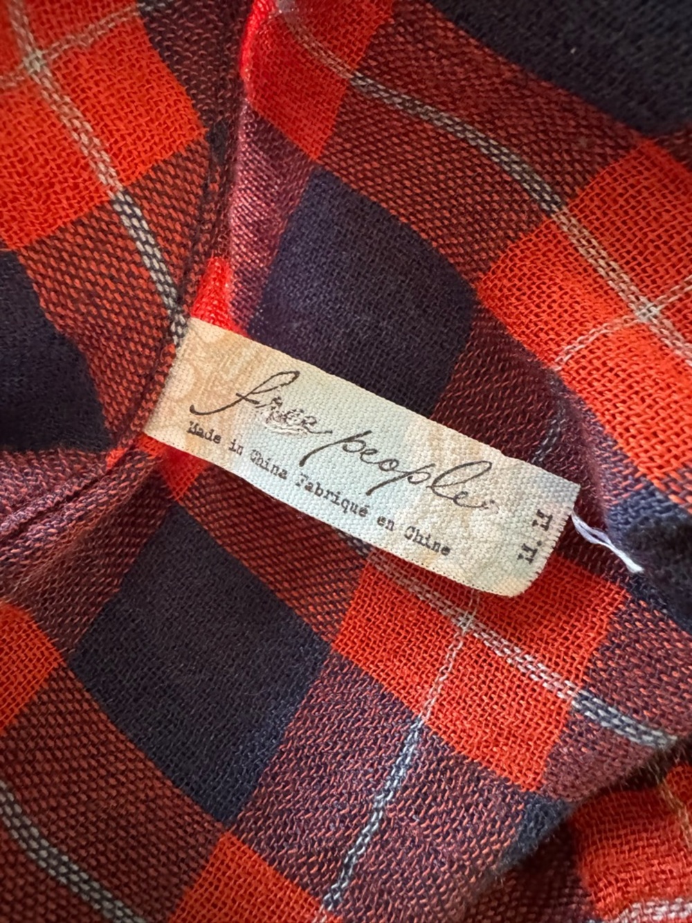 Free People Red Navy Plaid Button Down Shirt Boho Grunge Flannel Size Medium - Picture 10 of 11